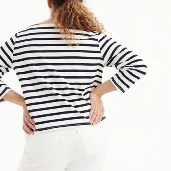 J. Crew Factory Striped boatneck tee NWT size XS Navy and ivory - Picture 4 of 9